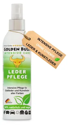 Produktbild von Golden Bull® Lederpflege Spray intensiv 250ml - Natürliches Leder Kunstleder Pflegemittel für werterhaltende Pflege von Ledersitz, Autositz, Sofa