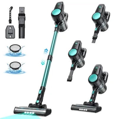 Produktbild von N3T - Kabelloser Akku‑Stielstaubsauger - 6‑in‑1 - 20 kPa Saugkraft - Bis zu 40 min Laufzeit - HEPA-Filter - Für Tierhaare & Hartböden - EU‑Stecker - Weiß