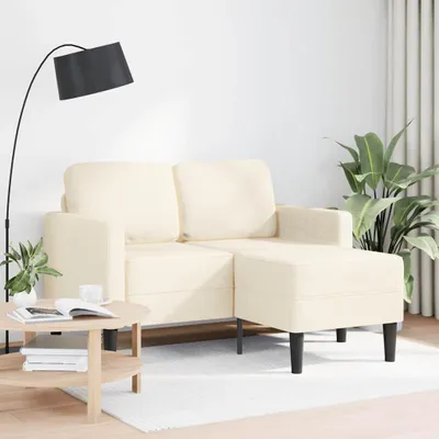 Zdjęcie produktu dla vidaXL 2-osobowa sofa z szezlongiem w kształcie litery L kremowa 125 cm z pościelą