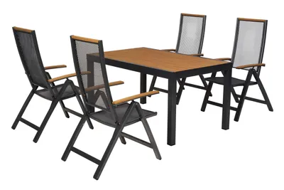 Produktbild von Merxx Gartenmöbel Set Itanos 5tlg, 4 Klappsessel, Tisch 150 x 90 cm-Aluminium/Kunststoff