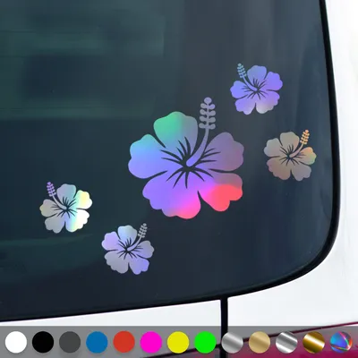 Produktbild von PantherPixel Hibiskus Aufkleber Aufkleberset Hibiskusblüten Sticker Auto Geschenkidee Farbe Oilslick-Hologramm
