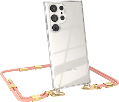 Produktbild von EAZY CASE Handykette für Samsung Galaxy S23 Ultra, Transparente Silikonhülle mit Band, Clear Case, abnehmbar in  Rosa