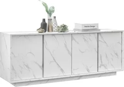 Image de Buffet Marbre Blanc, Style Chic, 4 Portes, 180 x 43 x 70 cm, Design Italien