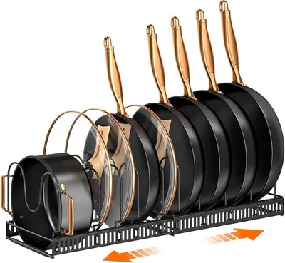 Produktbild von PolkaHome® Ausziehbarer Topfdeckelhalter, Küchenpfannen-Organizer mit 10 verstellbaren Trennwänden, platzsparender Aufbewahrer für