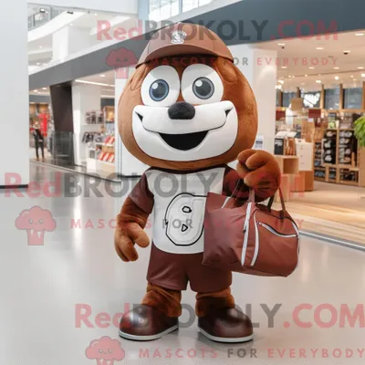 Produktbild von Braunes REDBROKOLY American Football Helm Maskottchen Kostüm Charakter bekleidet mit einem Popeline Shirt und Tragetaschen