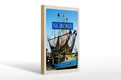 Produktbild von Holzschild Reise 20x30cm Nordsee Fischersboot Fischernetz