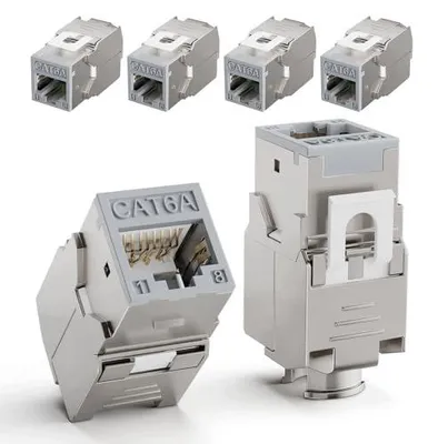 Zdjęcie produktu dla Gniazdo keystone RJ45 CAT6A 10GBPS złotowane sieciowe 6 szt