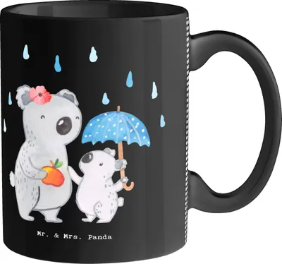 Produktbild von Mr. & Mrs. Panda Keramiktasse Tagesmutter Herz - Schwarz - Geschenk, Teetasse, Trinkbecher, Tasse, Kaffeetasse, design, Becher