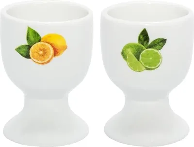 Produktbild von Home-Flair 2er Set hochwertige Porzellan Eierbecher I weißer Eierhalter (Zitrus-Muster)