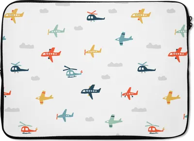 Produktbild von MuchoWow® Laptop Hülle 14 ZollSchnittmuster - Hubschrauber - Flugzeug - Jungen - Kinder - Kinder Laptoptasche - Laptoptasche - Stoßsicher - Schutzhaube
