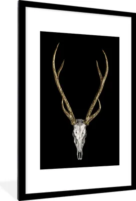 Produktbild von MuchoWow® MuchoWow® Gerahmtes Poster Hirschgeweih gold 60x90 cm - Poster mit zchwarzem Bilderrahmen - Dekoration - Wandposter Wohnzimmer - Hochwertig
