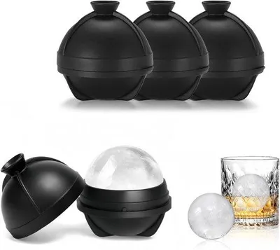 Produktbild von VHV - Eisförmchen in Eisballform - Silikon, runde Form, 4 Stück - mit Deckel, leicht zu entformen - für Whisky, Cocktails, Kaffee und Getränke