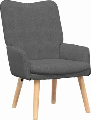 A single dark gray armchair with light wooden legs, shown from the front.