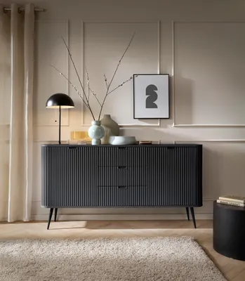 Produktbild von YOURHOUSE24 Kommode Zova KSZ-168 zweitürige Kommode, kanneliert, abgerundet (Farbe: Schwarz)
