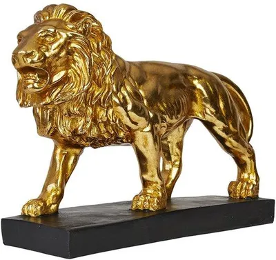Produktbild von Unyqoos® Goldene Löwenskulptur aus Kunststein – elegante Dekofigur für Wohnzimmer, Flur & Sideboard, kraftvolles Wohnaccessoire