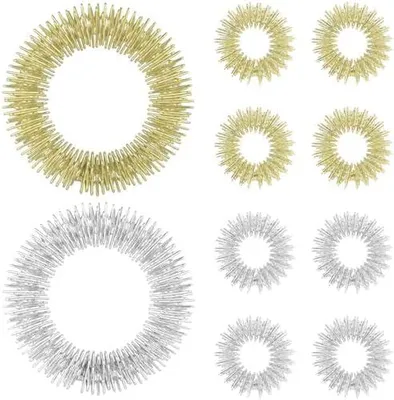 Produktbild von 10 Stück Akupressur Ring Set, Finger und Handgelenk Massageringe für Stress Reduzierstück, Anti Stress Akupressurring, Fingermassage oder Zehenmassage Set für Erwachsene