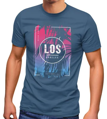 Produktbild von Herren T-Shirt Los Angeles Retro 80er Style Palmen USA Amerika Sunset Boulevard Fashion Streetstyle Neverless® denim-pink XL