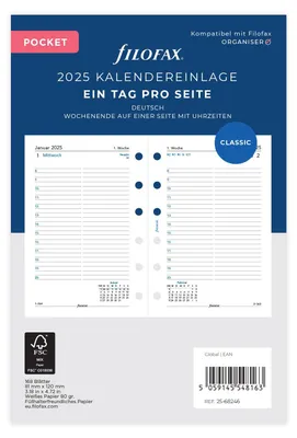 Produktbild von Filofax Pocket 1 Tag auf einer Seite. (deutsch)2025