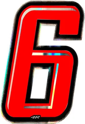 Image de Autocollant numéro de course pour moto "6" Slim rouge 100 mm