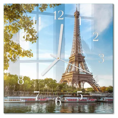 Produktbild von Tulup Glasuhr Wanduhr Küchenuhr Echt-Glas 30x30 cm Modern Dekorativ Geräuschlos Weiße Zeiger - Eiffelturm Paris