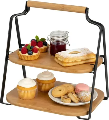Produktbild von HowHomely | Servierplatte - Servierständer 2-Stöckig - 20 x 26 x 28 cm - aus Bambus und Metall - Obstetagere