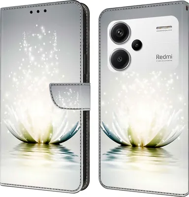 Produktbild von CLM-Tech Handyhülle kompatibel mit Xiaomi Redmi Note 13 Pro+ 5G / Redmi Note 13 Pro Plus 5G Hülle - Tasche aus Kunstleder - Klapphülle mit Ständer und Kartenfächern - Schutzhülle Wallet Case Cover Lotus Lampe