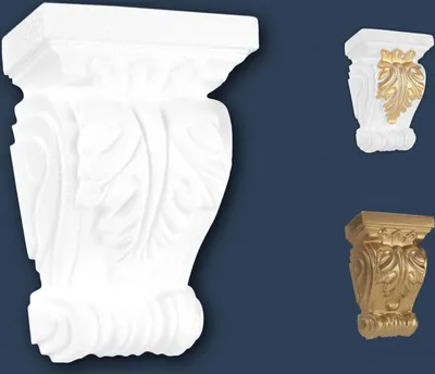 Produktbild von MARBET DESIGN Stuckkonsolen Styropor weiß & gold - Barocke Wandkonsolen Stuck Dekorbau Akanthus Wanddekoration - Historische Wandkunst Konsole Ornament Gesimse Wand Nachbildung (K-02 weiß)