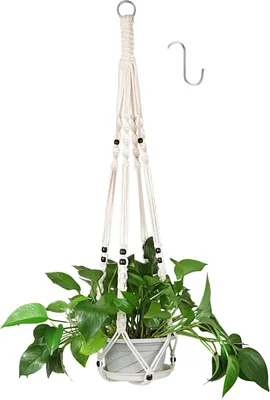 Produktbild von Petutu Makramee Hängekorb - Boho Dekorativer Hängekorb aus Baumwollseil für Blumentöpfe und Pflanzen, für Innen- und Außenbereich, Decken, Balkone und Terrassen, 85 cm lang