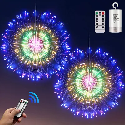 Produktbild von Feuerwerk Lichterkette 200 LED Starburst Licht 8 Lichtmodi Wasserdicht Außen Garten Weihnachten Deko, Bunt