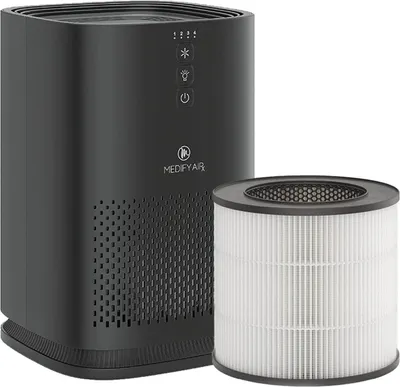 Produktbild von Medify Air MA-14 Luftreiniger – 70 m³/h Luftfilter – HEPA H13  – Ideal gegen Allergien, Staub und als Air Purifier – Raumluftreiniger für Wohnung – 3 Stufen + Schlafmodus – Schwarz