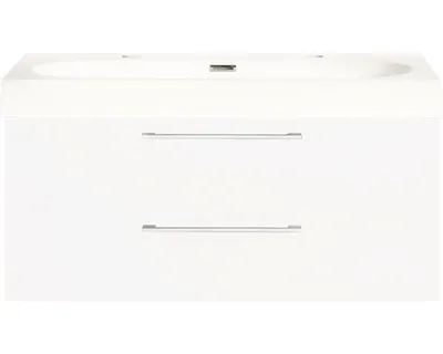 Produktbild von Differnz Badmöbel-Set Somero BxHxT 100 x 57 x 38 cm Frontfarbe weiß hochglanz mit Waschtisch Mineralguss weiß