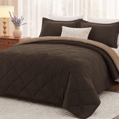 Kingsize Bettdecken-Set 3-tlg., 264x233 cm, Mikrofaser, Braun