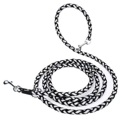 Produktbild von Hundeleine mit reflektierenden Streifen - Nylon Doppelleine mit 2 Karabinern - 2,5 m verstellbar für kleine und mittelgroße Hunde