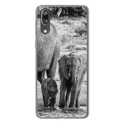 Produktbild von MuchoWow® Handyhülle Schutzhülle Hülle für Huawei P20 Elefant - Wasser - Tiere - Schwarz - Weiß Silikon Softcase Handy Hülle - Hardcover