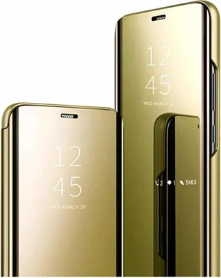 Produktbild von Handy Hülle für Samsung Galaxy A50 Clear View Hülle Klapp Flip Hülle Bumper Spiegel Mirror Cover, Farbe: Gold