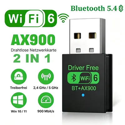 Produktbild von WLAN Stick AX 900Mbps USB WiFi 6 Bluetooth 5.4 Adapter Wireless Dongle Dual Band