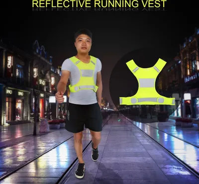 Image de Gilet de sécurité réfléchissant, gilet de signalisation jaune fluo réglable 92-106 cm, gilet de course nocturne, vélo, haute visibilité