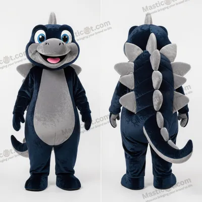 Image de Mascotte MASTICOT en velours bleu marine de stégosaure