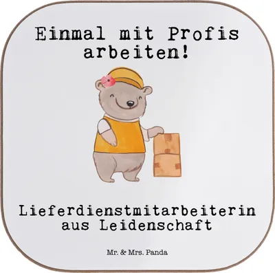 Produktbild von Mr. & Mrs. Panda Untersetzer Tasse Lieferdienstmitarbeiterin Leidenschaft - Weiß - Geschenk, Pizzabringdienst, für Gläser, Pizzabäckerin, Lustig, Witzig, Spruch, Glas