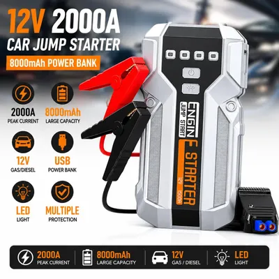 Produktbild von Auto-Starthilfe - 12 V tragbarer Batteriestarter - 200 A - Lithium-Ionen-Akku - 5000–8000 mAh - USB-Powerbank - LED-Licht - Benzin und Diesel