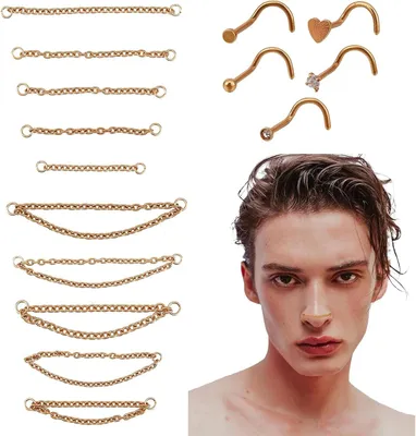 Obrázok produktu pre Dailygoody – Súprava na piercing nosa – Piercing do nosa – 15 kusov – Zlatá farba – Šperky do nosa – Šperky pre ženy a mužov