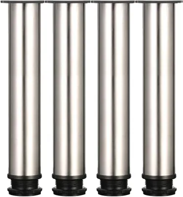 Produktbild von 4 verstellbare Möbelfüße aus Metall, 25 cm hoch, rund, gebürsteter Edelstahl