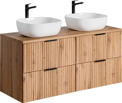 Produktbild von Doppelwaschtisch 120cm mit Waschbecken in ADELAIDE-56 Wotaneiche Rillenoptik, B/H/T 120,6/73,7/46,5 cm