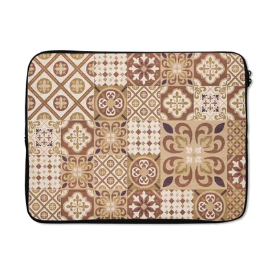 Produktbild von MuchoWow® Laptop Hülle 15 Zoll Blumen - Figuren - Vintage - Braun - Design Laptoptasche - Laptoptasche - Sleeve - Rundum-Schutz