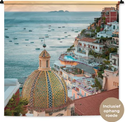 Produktbild von MuchoWow® Wandteppich Wandbehang Italien - Positano - Meer 120x120 cm Tapisserie Dekoration Wandtuch - Modern - Baumwollgewebe