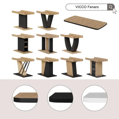 Immagine prodotto di tavolo da pranzo allungabile Vicco Fenaro Nero/quercia 120 x 80 cm Estensibile, Model 58024
