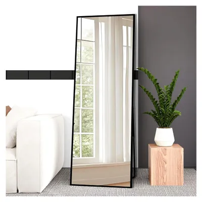 Produktbild von Ganzkörperspiegel 165x60cm mit schwarzem Metallrahmen, freistehender und wandmontierbarer Spiegel für Wohn-, Schlaf- und Ankleidezimmer