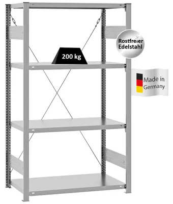 Produktbild von PROREGAL Edelstahl Fachbodenregal Stecksystem MAGNUS Germany | HxBxT 175x100x50cm | 5 Ebenen | Fachlast 200kg | Edelstahl