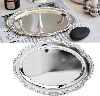 Produktbild von Desserttablett mit Vintage-Gravur, dekorative Servierplatte im Plattenstil für Partys, Hochzeiten, Nachmittagstee, Snacks und Obst, Retro-Dessertteller (S)