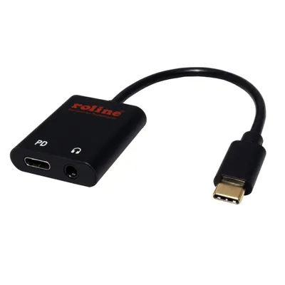 Obrázek produktu pro ROLINE Adaptér USB C(M) - 4 pólový jack 3,5mm audio + USB C(F) (PD), 0,13 m (12.03.3222)